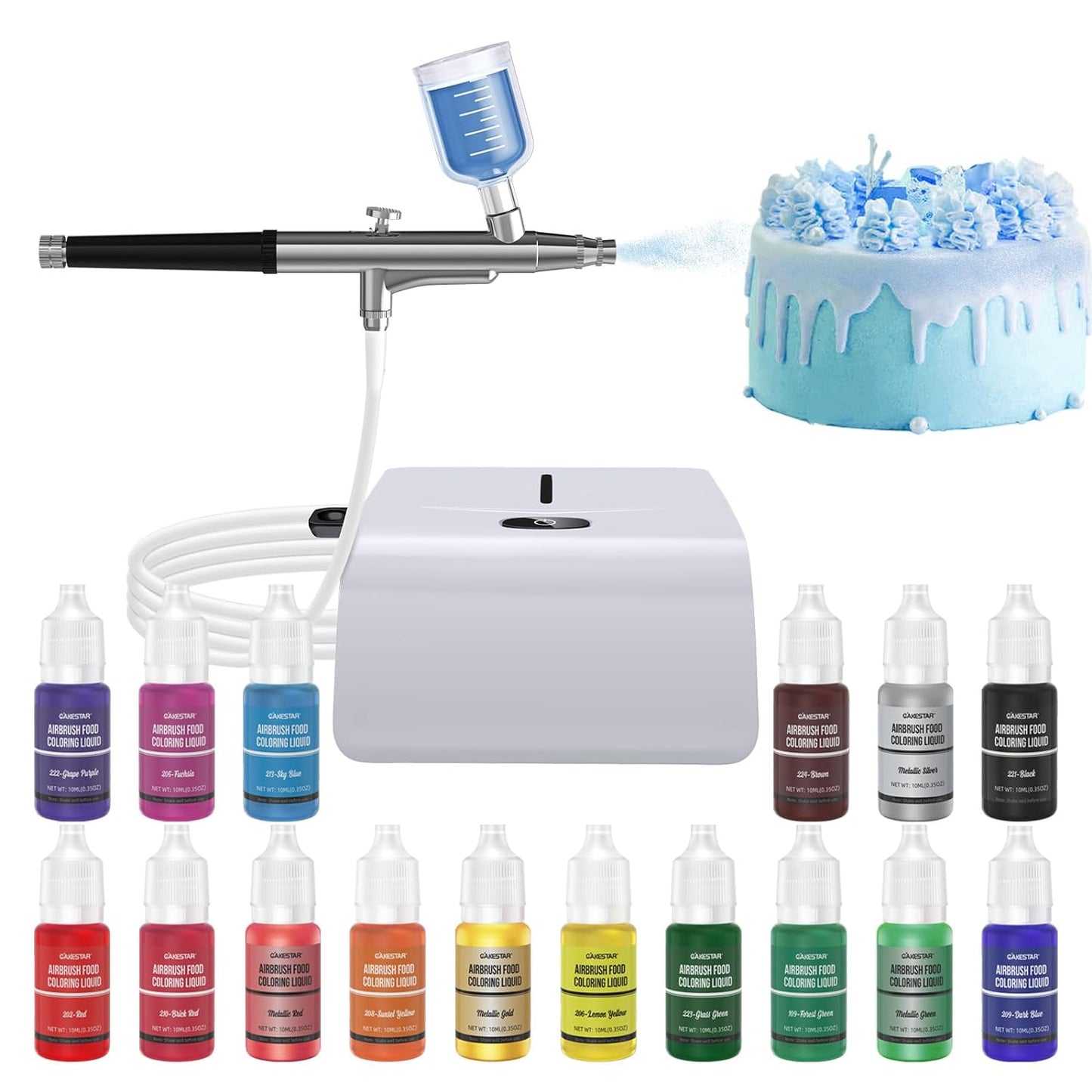 CAKESTAR Cake Decorating Kit: Airbrush with 16 Color Liquids
