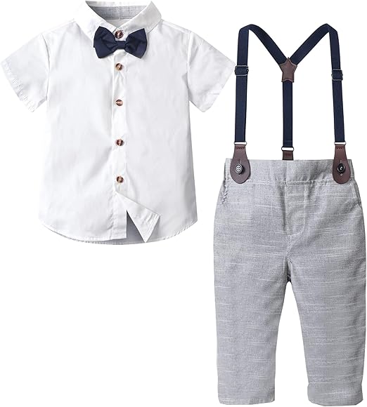 SANGTREE Baby Boys Gentleman Suit with Bowtie and Suspender Shorts