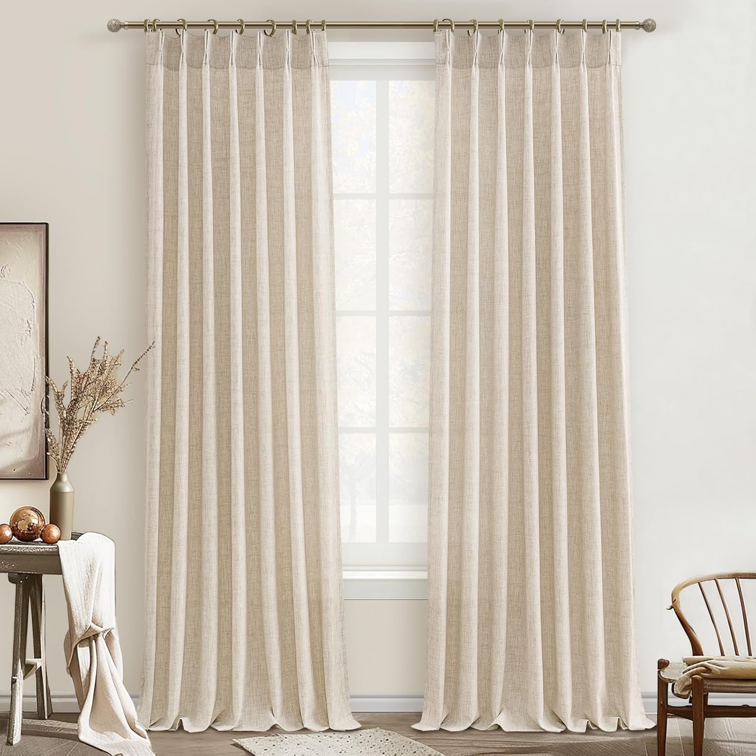 96 Inch Curtains Set with Modern Linen Pleat Design for Elegance