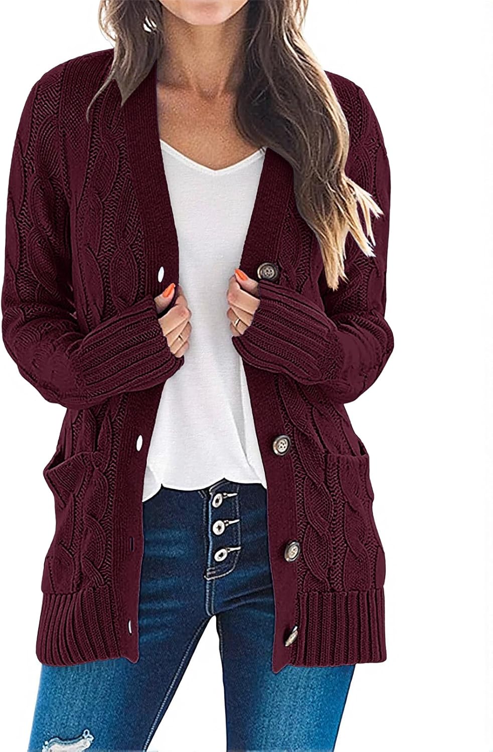 MEROKEETY Women's Fall Long Sleeve Cable Knit Cardigan Sweater