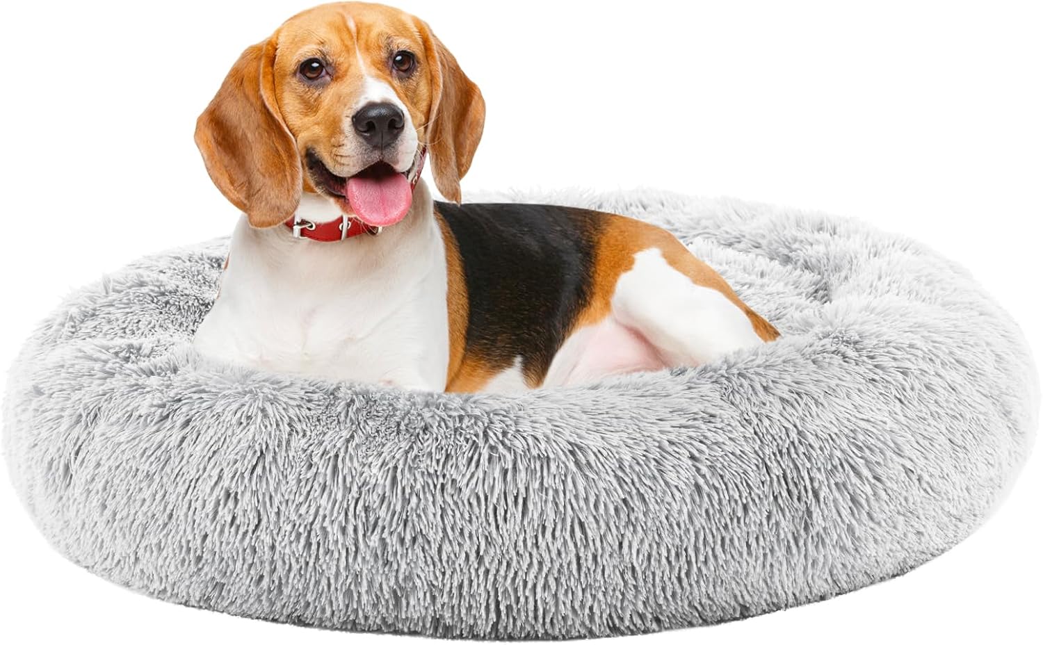 Calming Donut Dog Bed for Large Dogs - Cozy Faux Fur Plush