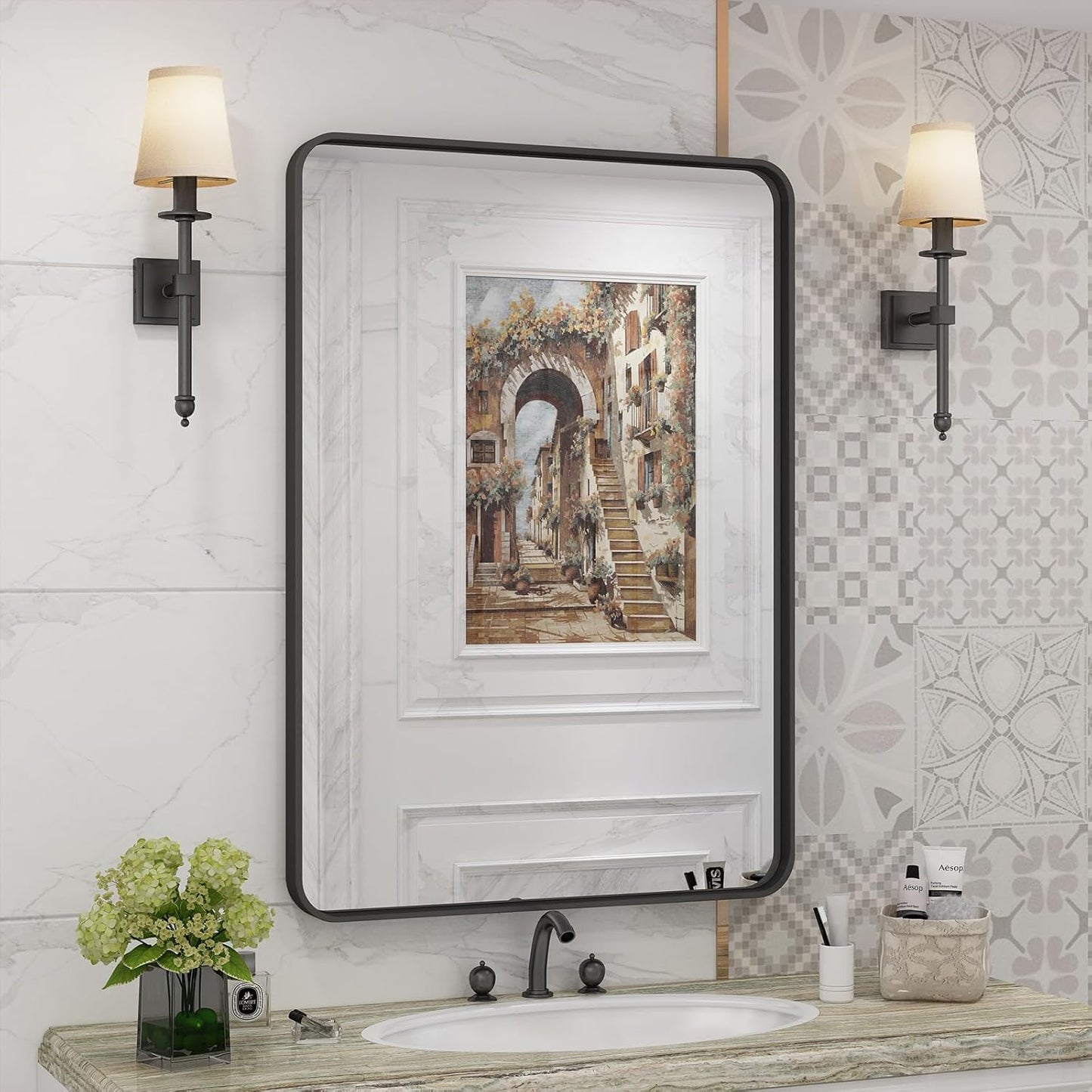 22x30 Inch Black Metal Framed Bathroom Mirror for Wall Decor