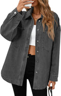 Womens Oversized Denim Shirt Jacket Button Down - Cotton Blend
