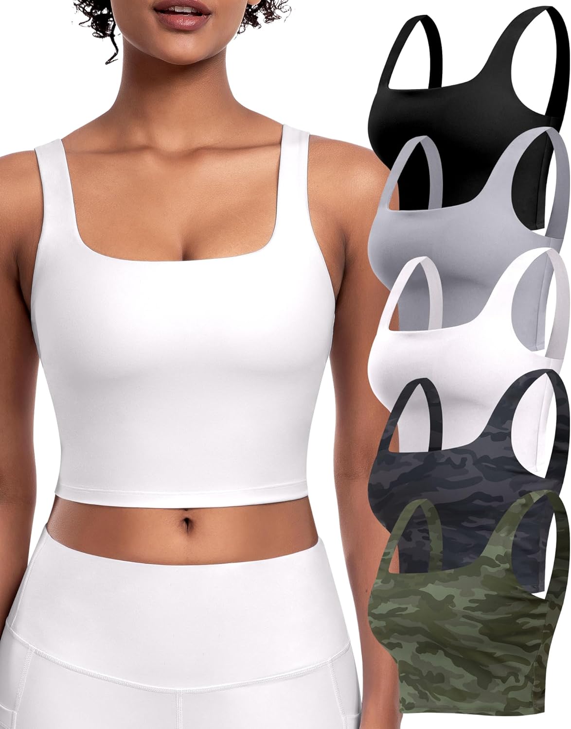 Womens Sports Bras 5 Packs - Longline Workout Crop Tank Tops