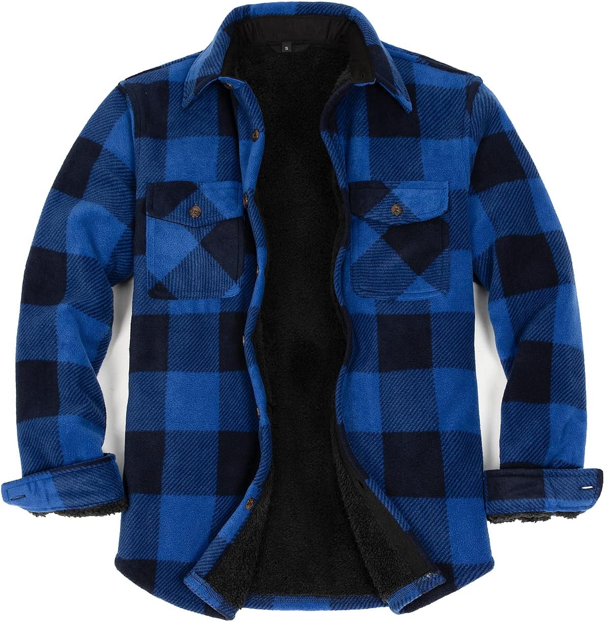 ZENTHACE Men's Warm Sherpa Lined Fleece Plaid Flannel Shirt Jacket