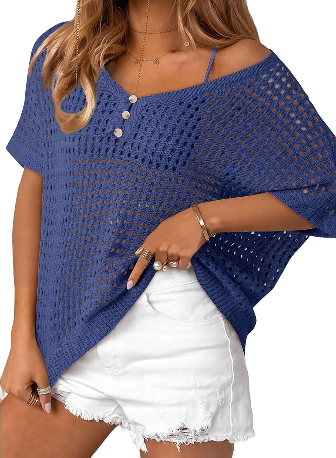Dokotoo Womens Summer V Neck Short Sleeve Button Down Sweater