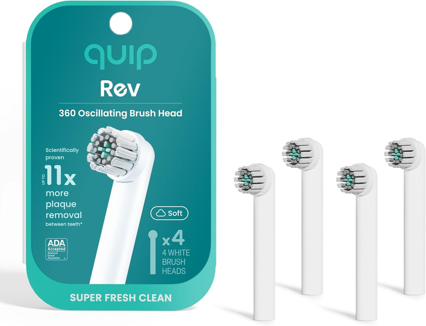 Quip 360 Oscillating Electric Toothbrush Heads - 4 Pack Refills