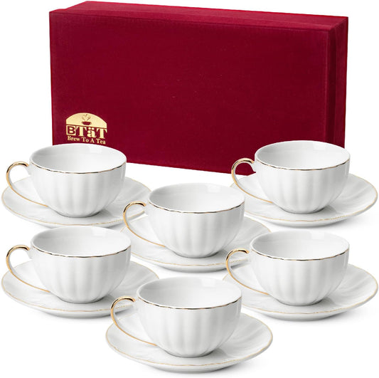 Elegant BTaT White Tea Cups and Saucers Set with Gold Rim