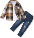 Toddler Boy Plaid Shirt and T-Shirt with Pants Set - Warm Winter