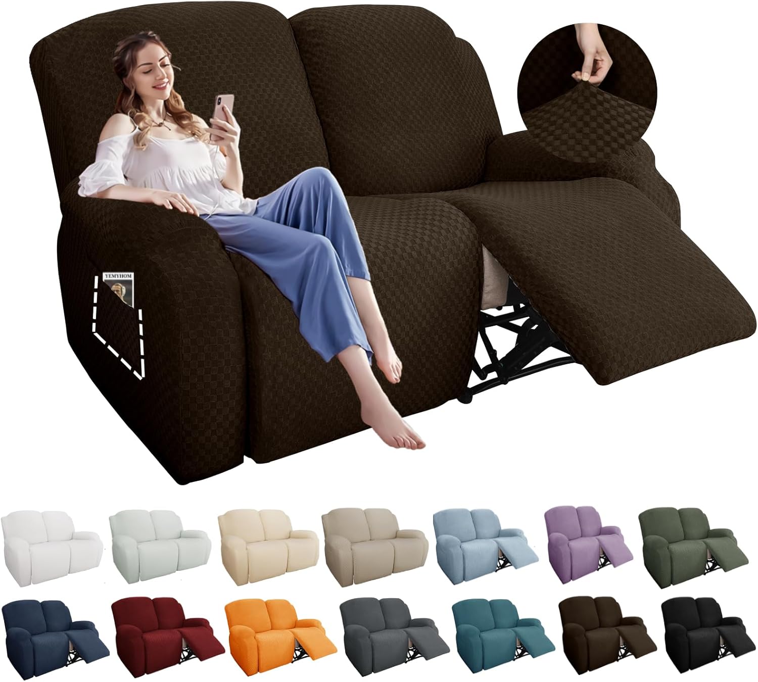 YEMYHOM Stretch Loveseat Recliner Slipcover with Side Pocket