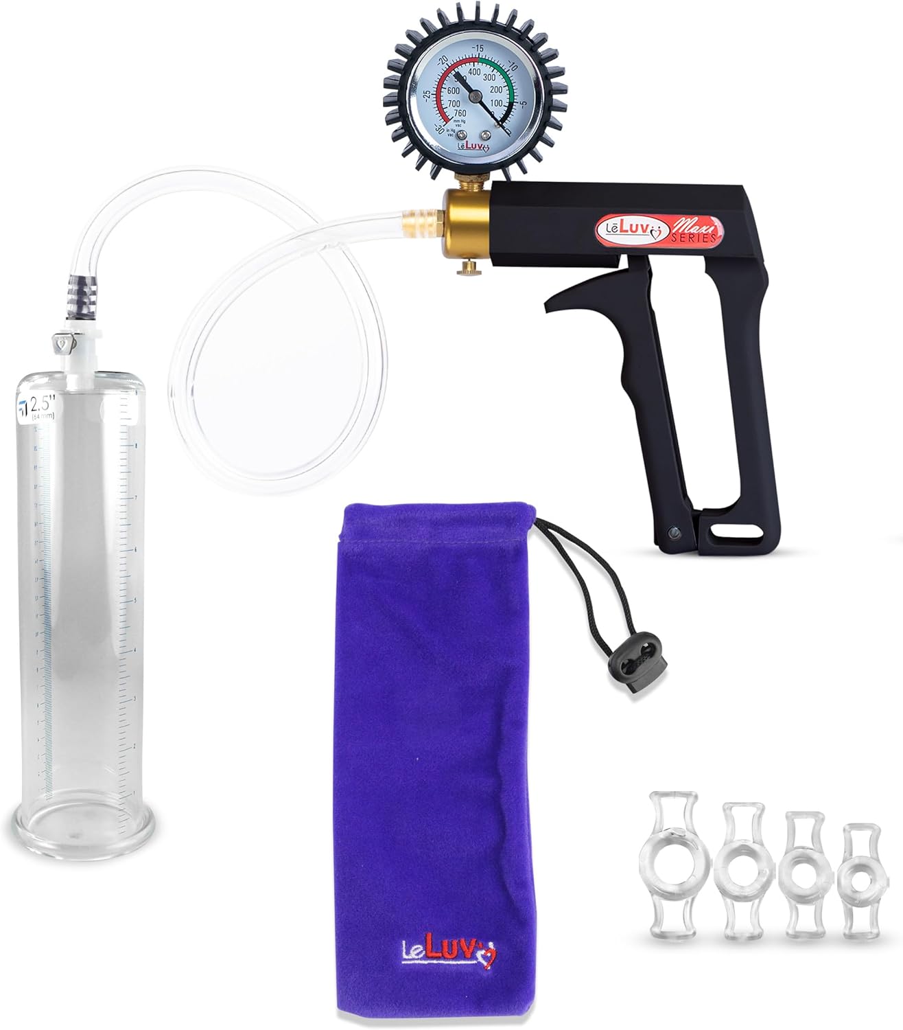 LeLuv Penis Pump Maxi Black Handle with Constriction Rings Bundle