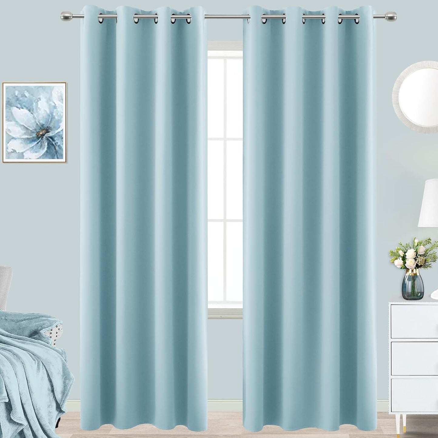 KOUFALL Light Blue Curtains 96 Inches Long for Room Darkening