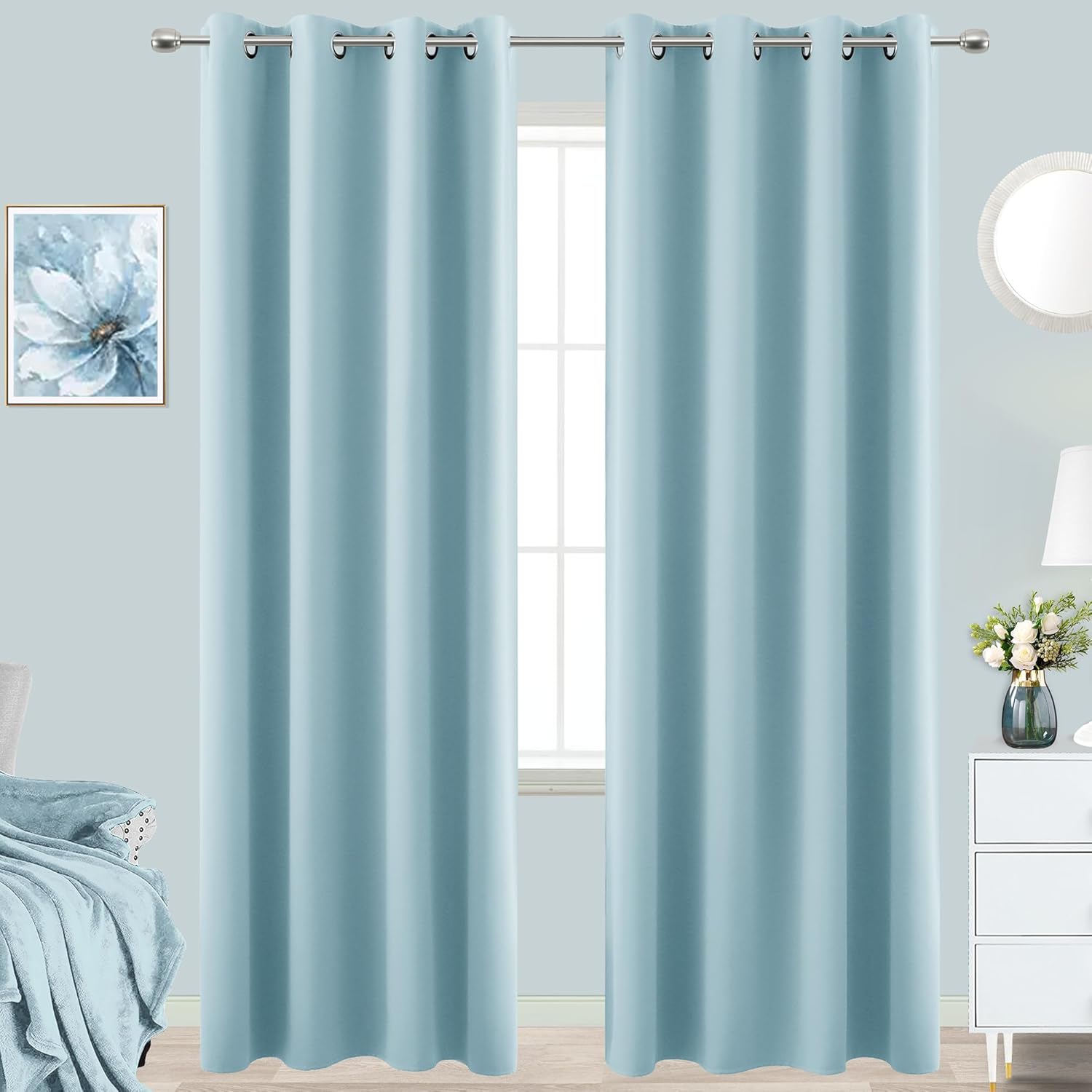 KOUFALL Light Blue Curtains 96 Inches Long for Room Darkening