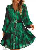 Womens Fall Floral Chiffon Mini Dress - Button Down A Line