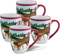 Current Holiday Horses Ceramic Mug Set of 4 - Large 22oz Holiday Mugs