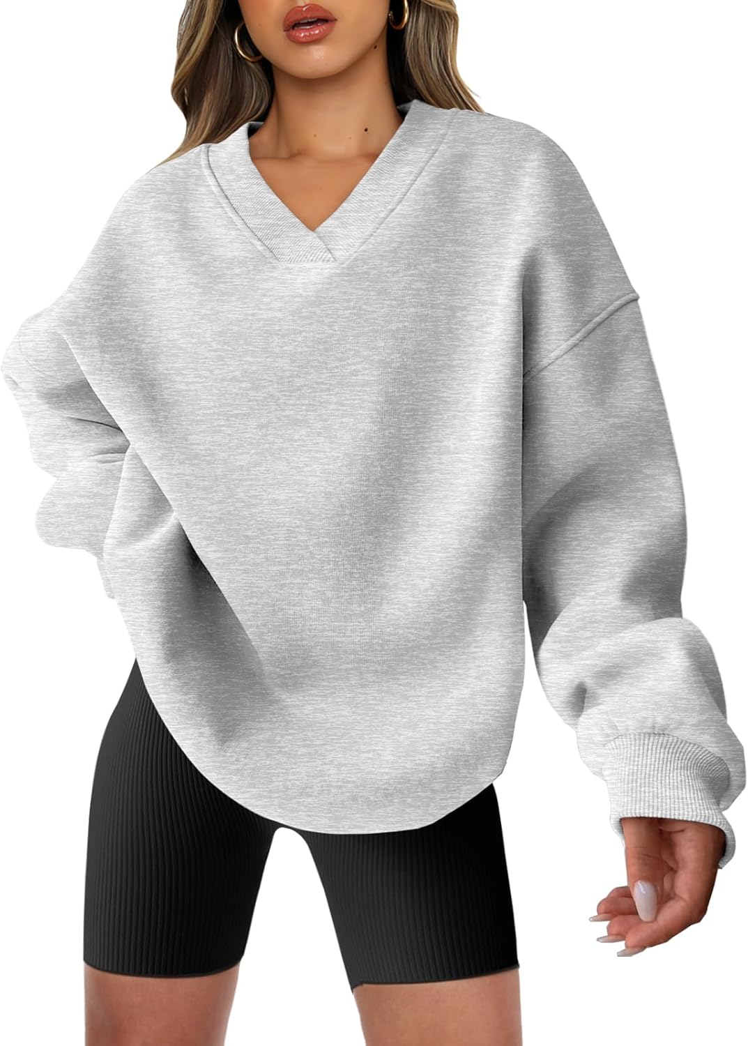 Oversized V Neck Sweatshirt for Women - Comfy Pullover Top