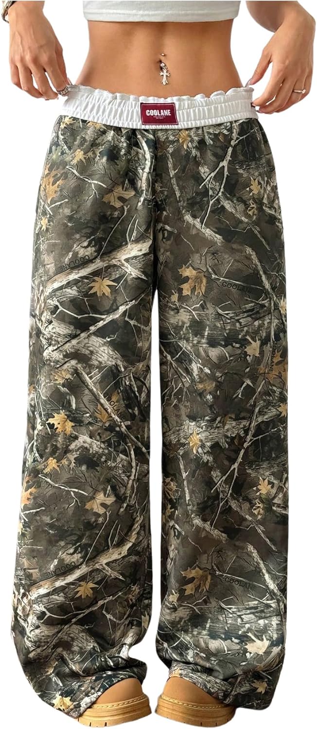 Women's Leopard Print Straight Leg Pants with Elastic Waist