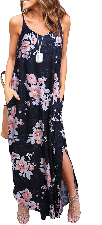 HUSKARY Women's Summer Casual Sleeveless V Neck Dress for Beach