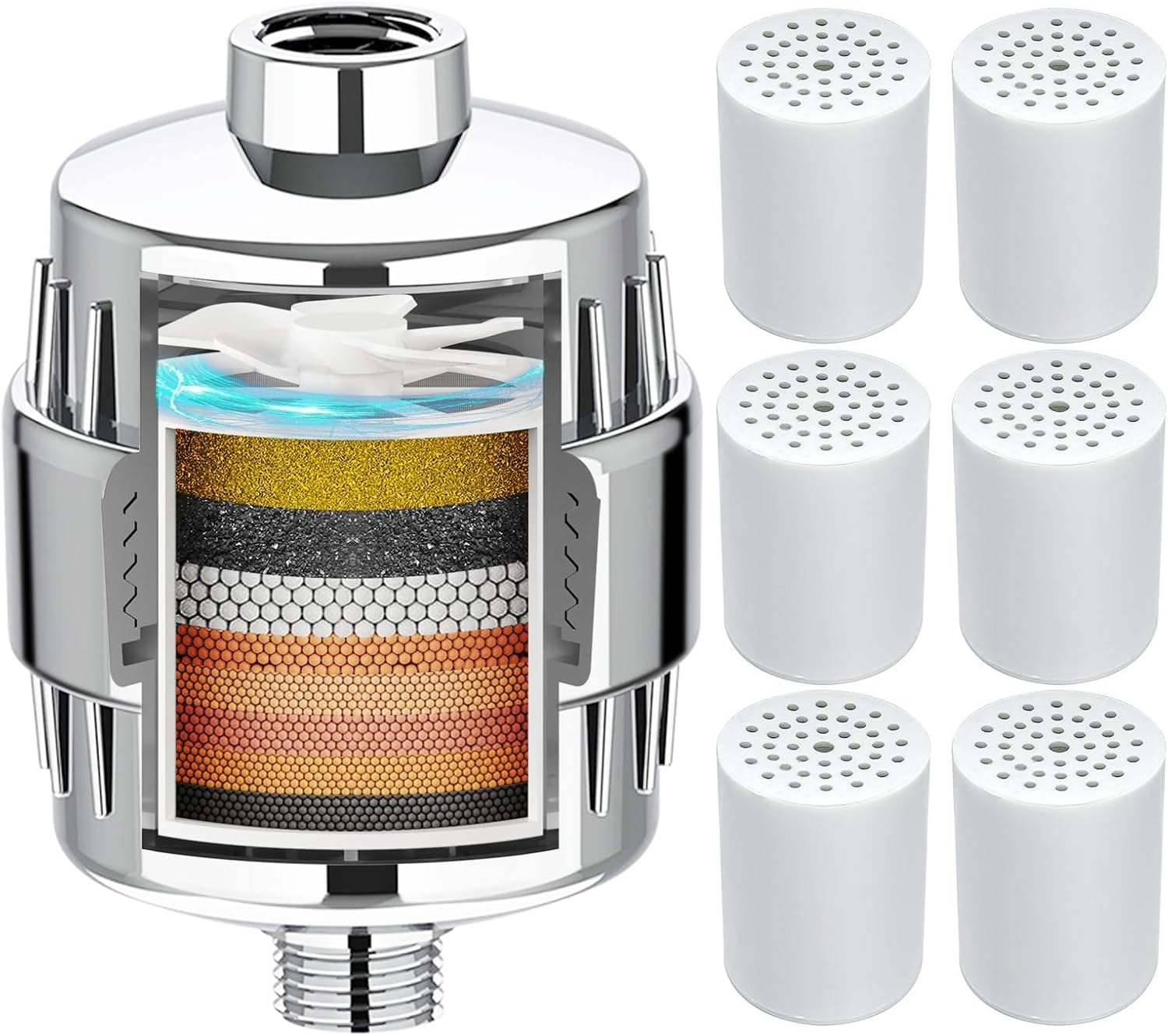 Yodel Shower Filter with 6 Cartridges for Soft Water Care