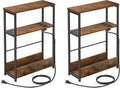 VASAGLE Side Tables with Charging Station - Narrow 3-Tier End Tables