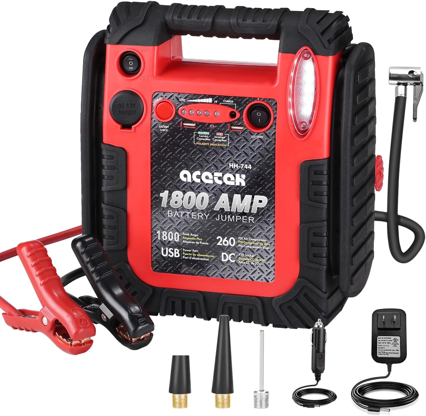 Powerful 1800A Jump Starter & Air Compressor Combo Kit by acetek