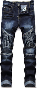 RXXKKK Men's Classic Zipper Biker Regular Fit Flex Jean (Style HYBV)