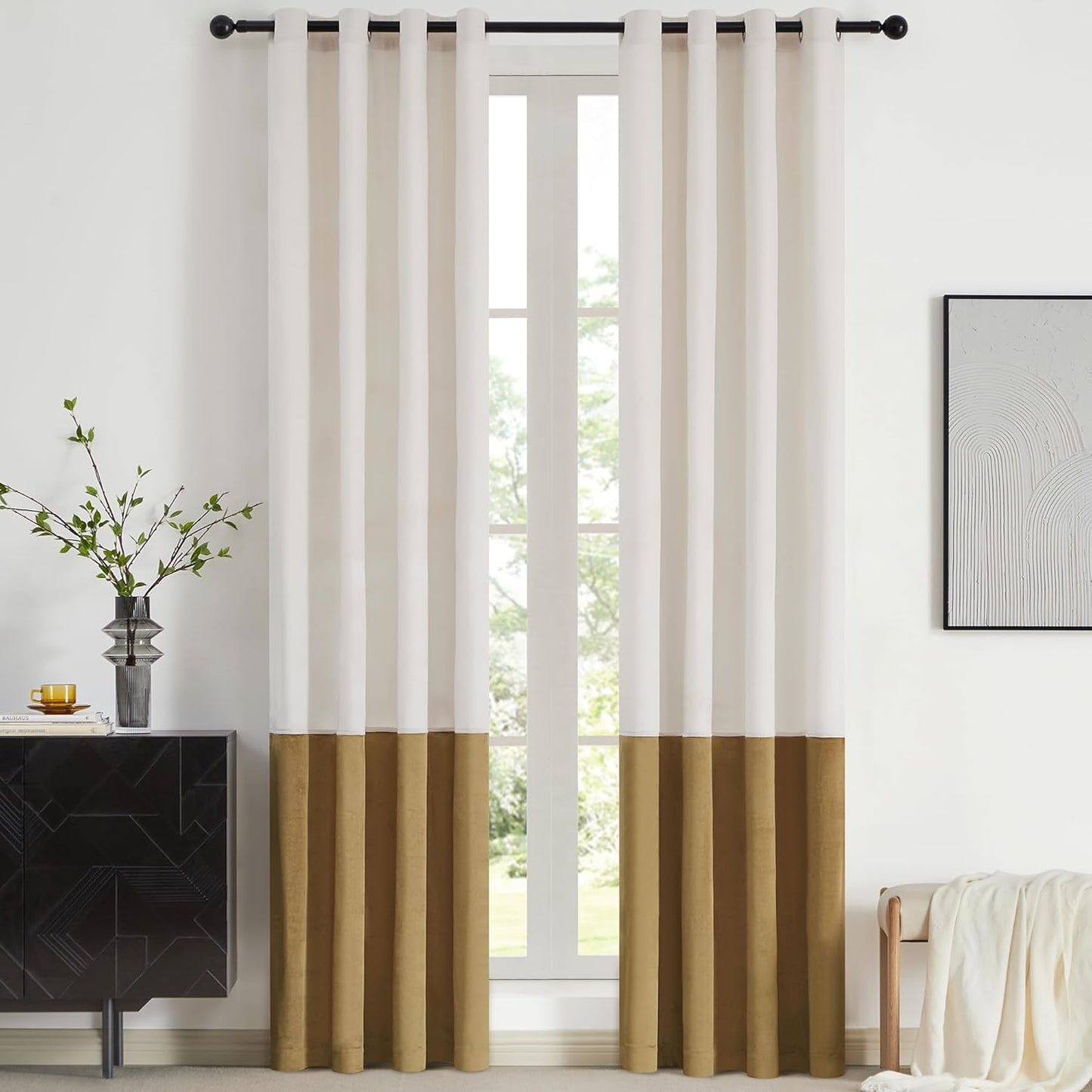 Luxurious Velvet Color Block Window Curtains for Home Decor