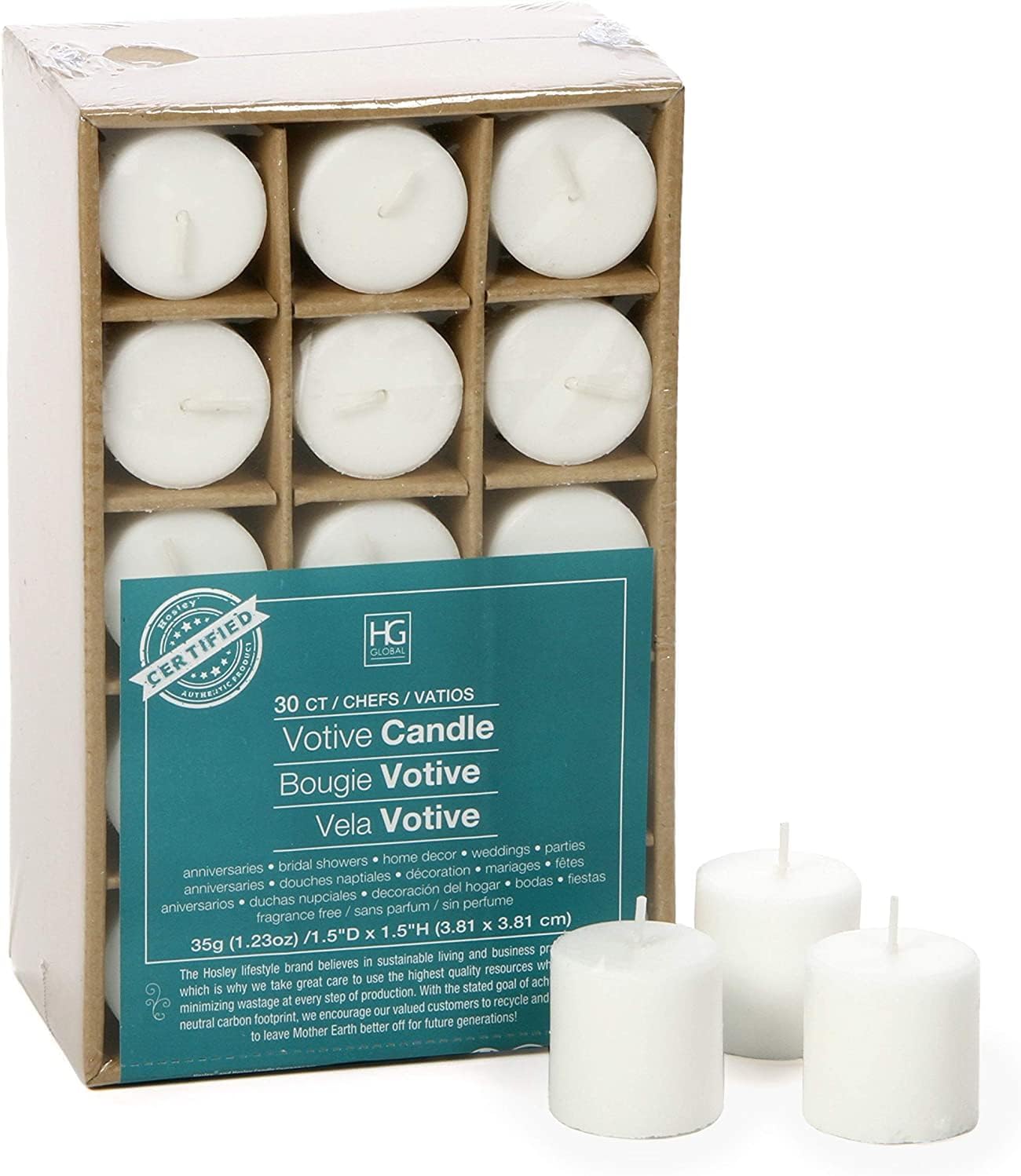 Set of 240 Unscented White Votive Candles for Events and Decor