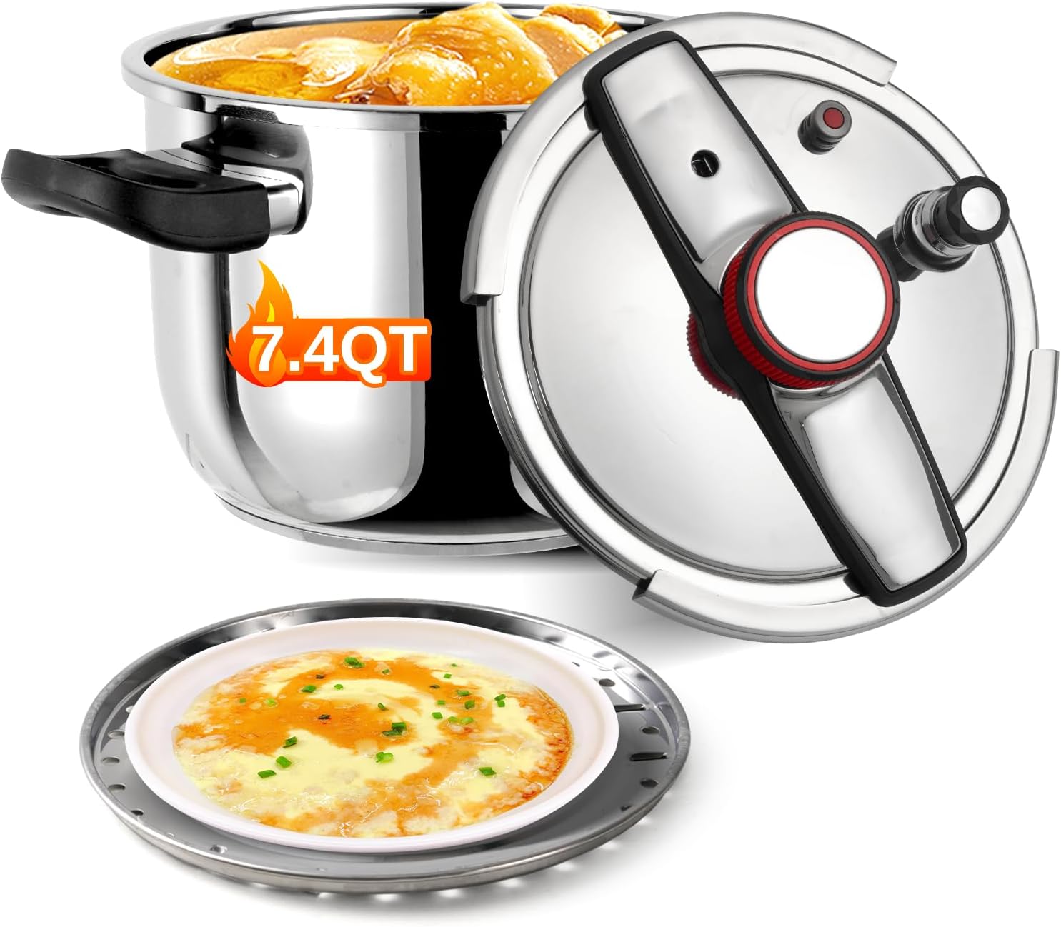 7.4 QT Stainless Steel Pressure Cooker with One-Handed Lid Opening