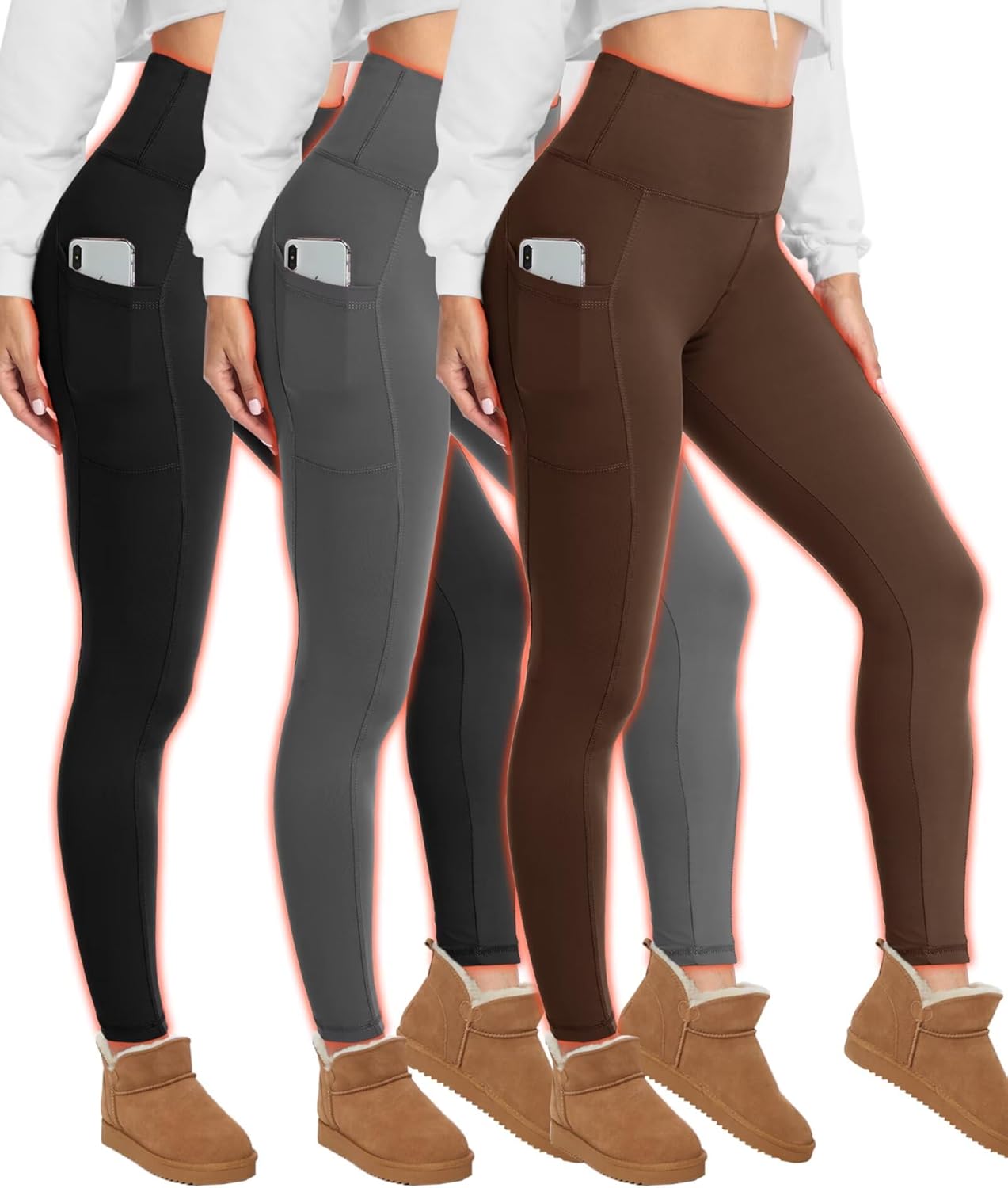 Fleece Lined Leggings for Women with Pockets and Tummy Control
