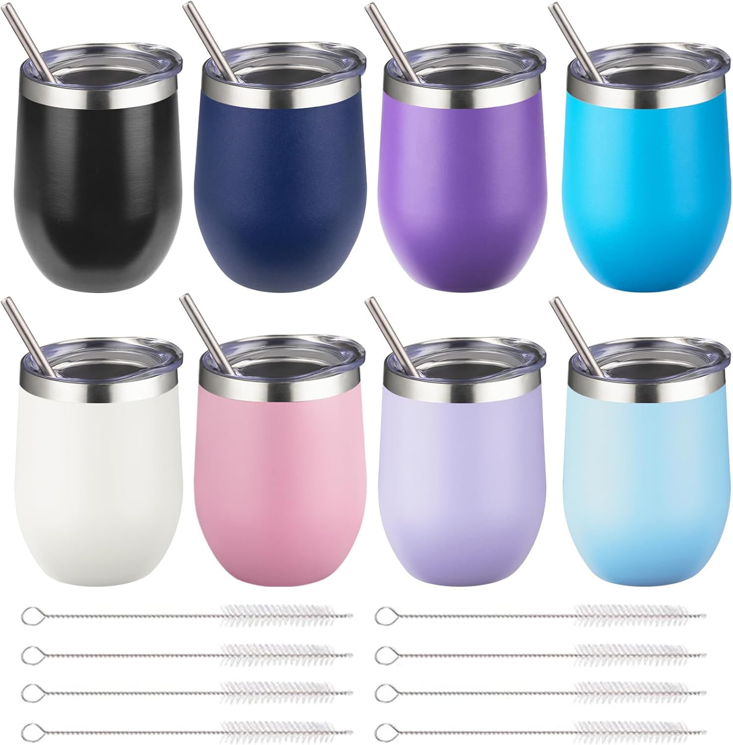 FristChoice 12 oz Insulated Wine Tumbler with Lid & Straw