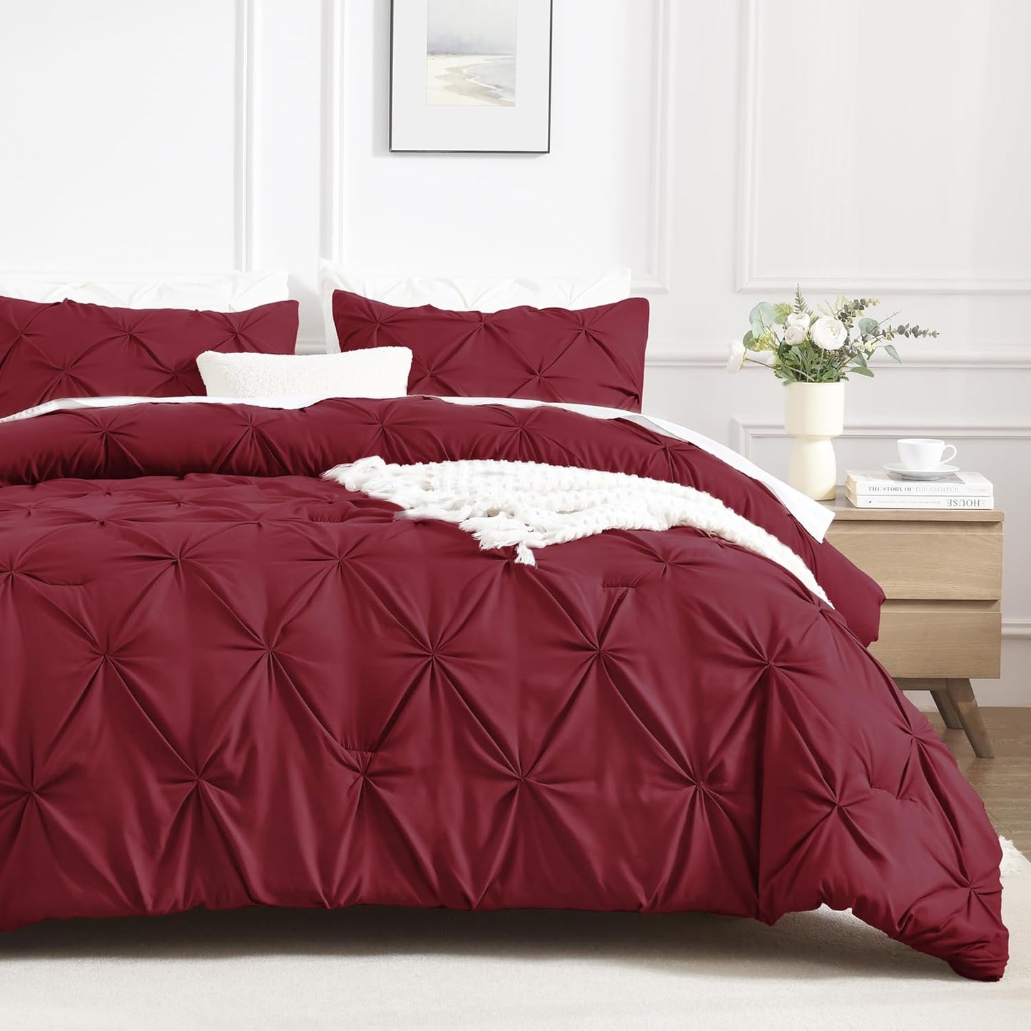 Burgundy Pinch Pleat Comforter Set Twin for Elegant Bedrooms