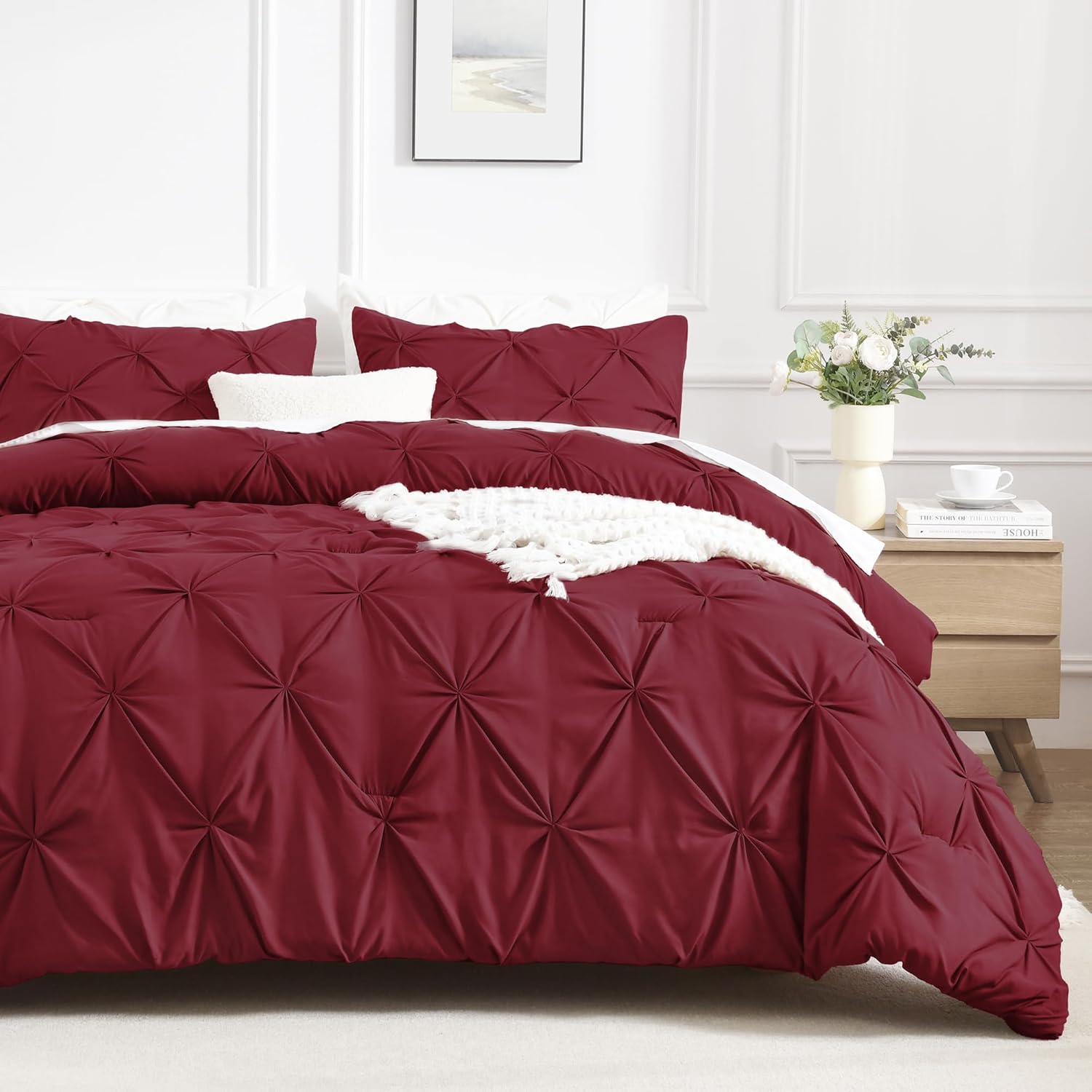 Burgundy Pinch Pleat Comforter Set Twin for Elegant Bedrooms