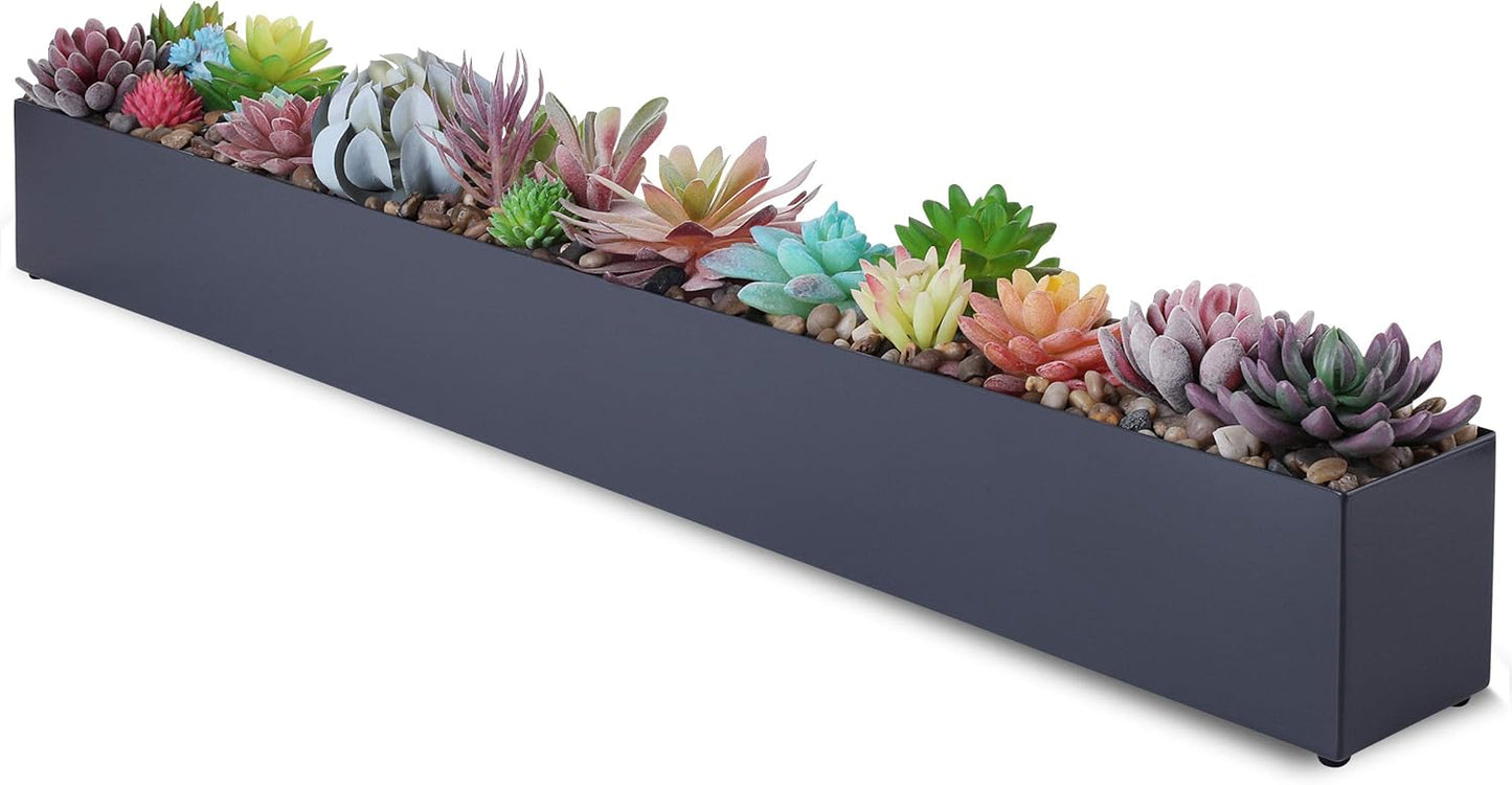 Modern Grey Rectangle Planter Box for Succulents and Decor