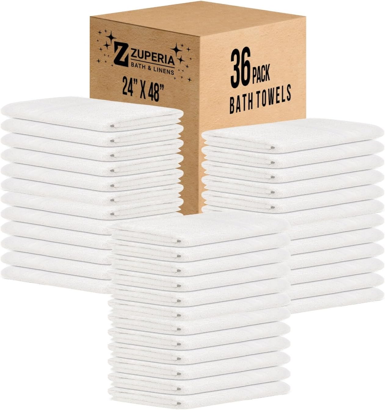 Zuperia Bulk Bath Towels 36 Pack - Soft, Quick Dry, Absorbent
