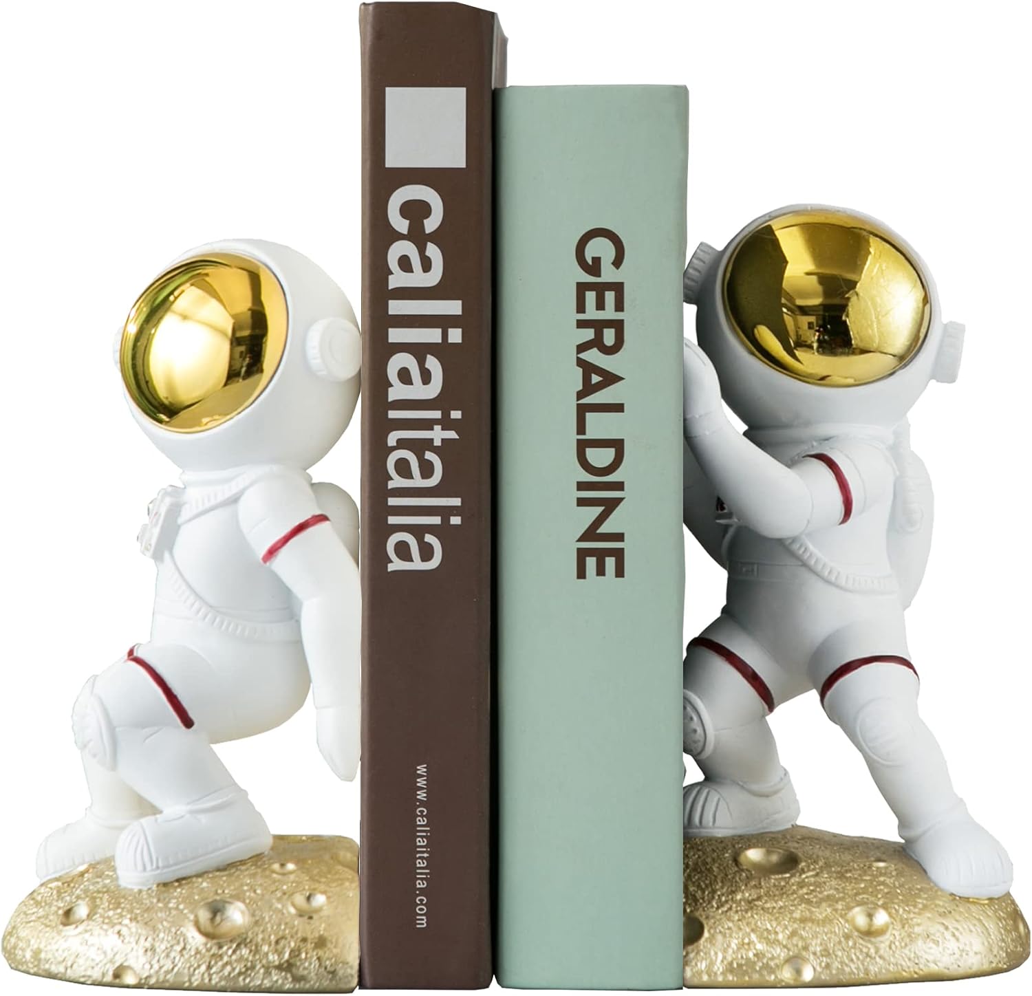 Space Theme Bookends for Shelves - Astronaut Moon Decor