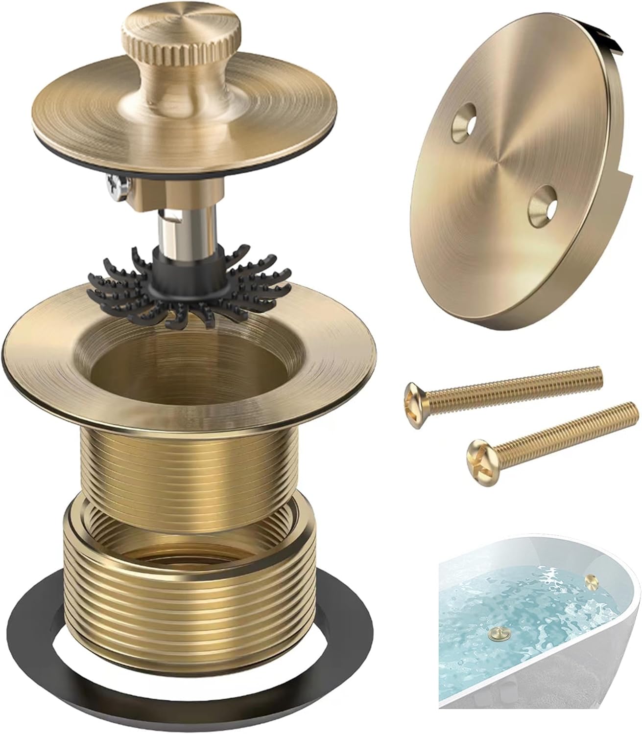 Champagne Brushed Gold Bronze Bathtub Drain with Hair Catcher