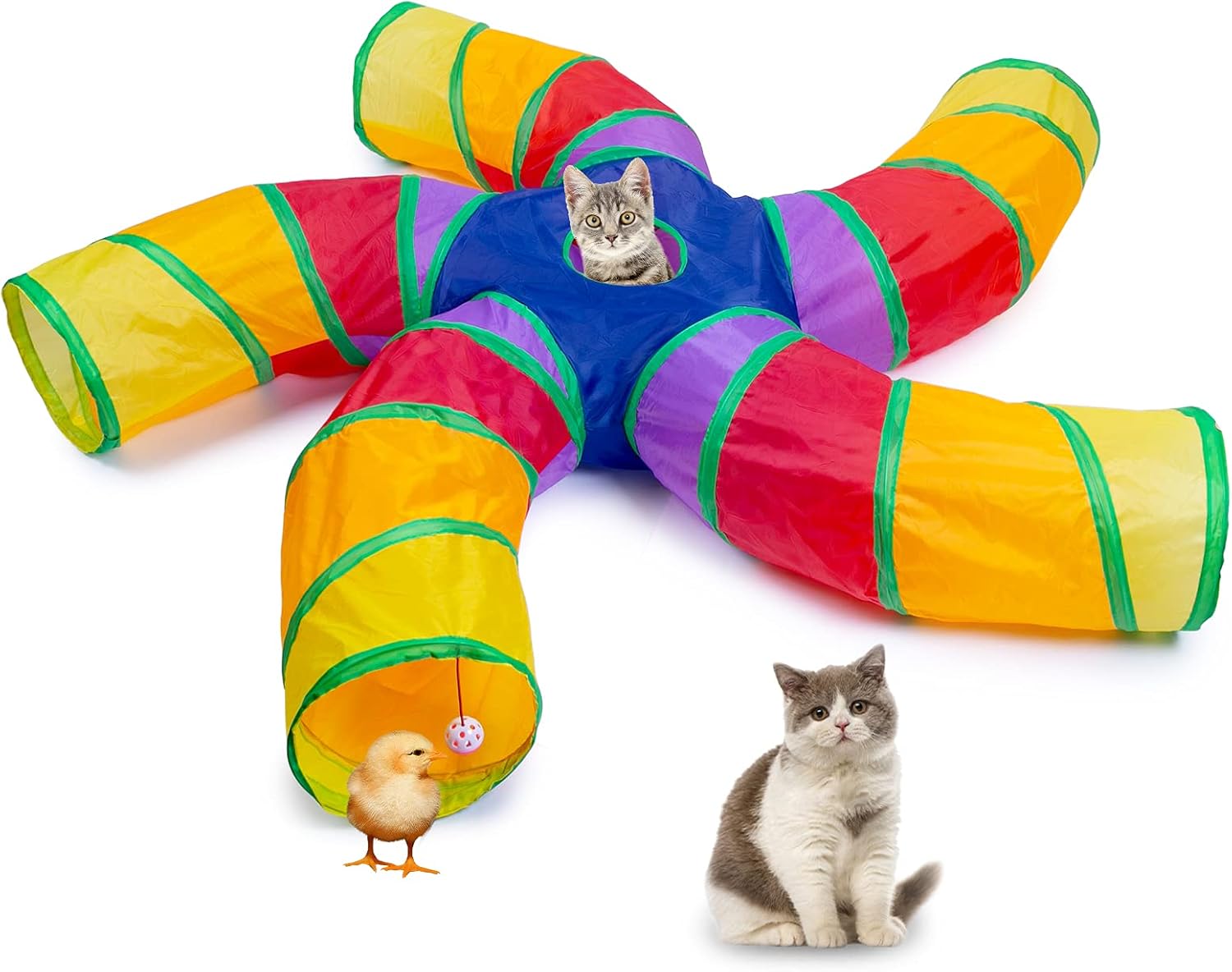 Interactive S-Shape Cat Tunnel with Play Ball