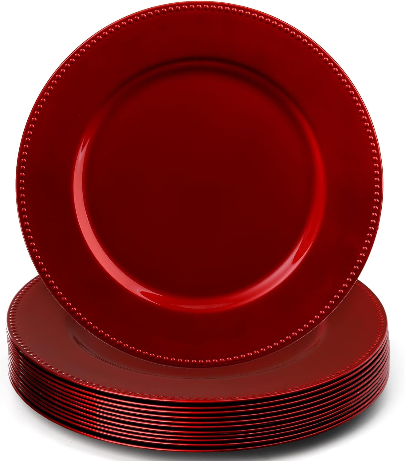 Okllen 12 Pack Red Beaded Charger Plates - Elegant Table Decor!