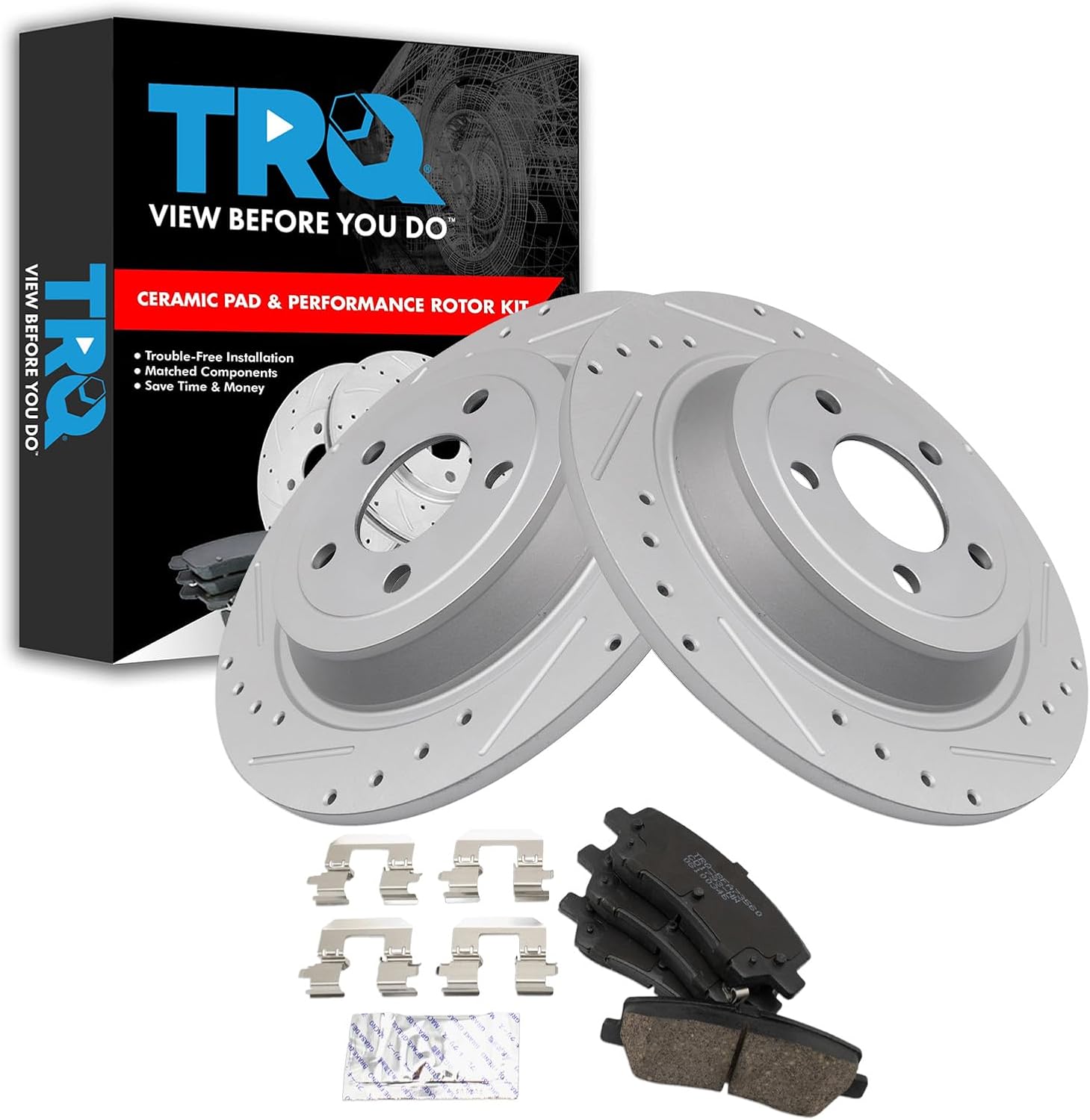 TRQ Rear Performance Brake Pad & Rotor Kit for Ford Mustang