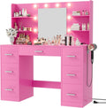 Furmax Vanity Desk with Mirror and LED Lights - Spacious Makeup Table