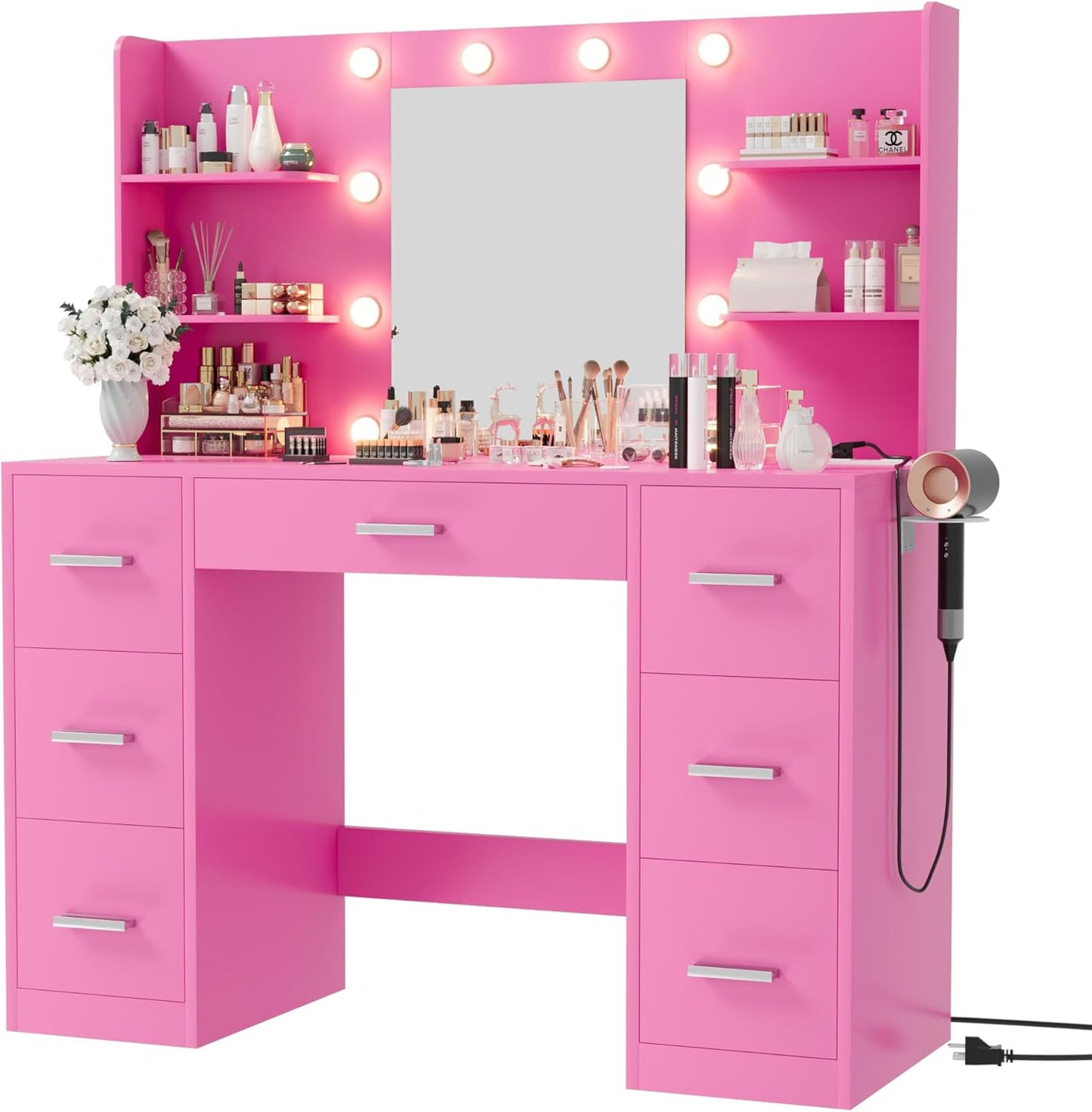 Furmax Vanity Desk with Mirror and LED Lights for Makeup