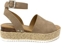 Women's Open Toe Buckle Ankle Strap Espadrilles Flatform Wedge - Gold