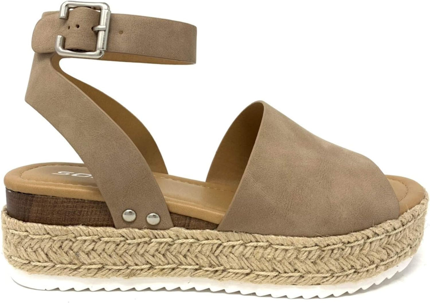 Soda Open Toe Buckle Ankle Strap Espadrilles Flatform Wedge Sandal