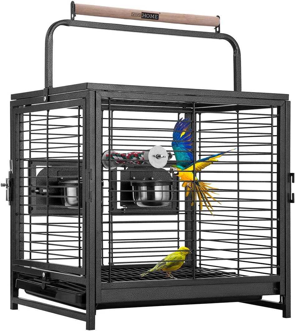 VIVOHOME 19 Inch Wrought Iron Bird Travel Carrier Cage for Birds