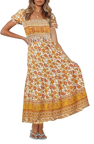 ZESICA Women's Summer Boho Floral Print Maxi Dress for Beach