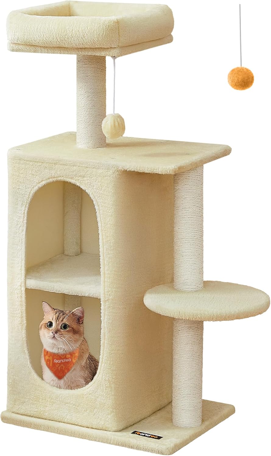 Feandrea Cat Tree Tower with 2 Caves for Multi-Cat Homes