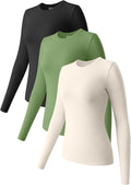 OQQ Womens 3 Piece Long Sleeve Crew Neck Stretch Fitted Layer Tee Made