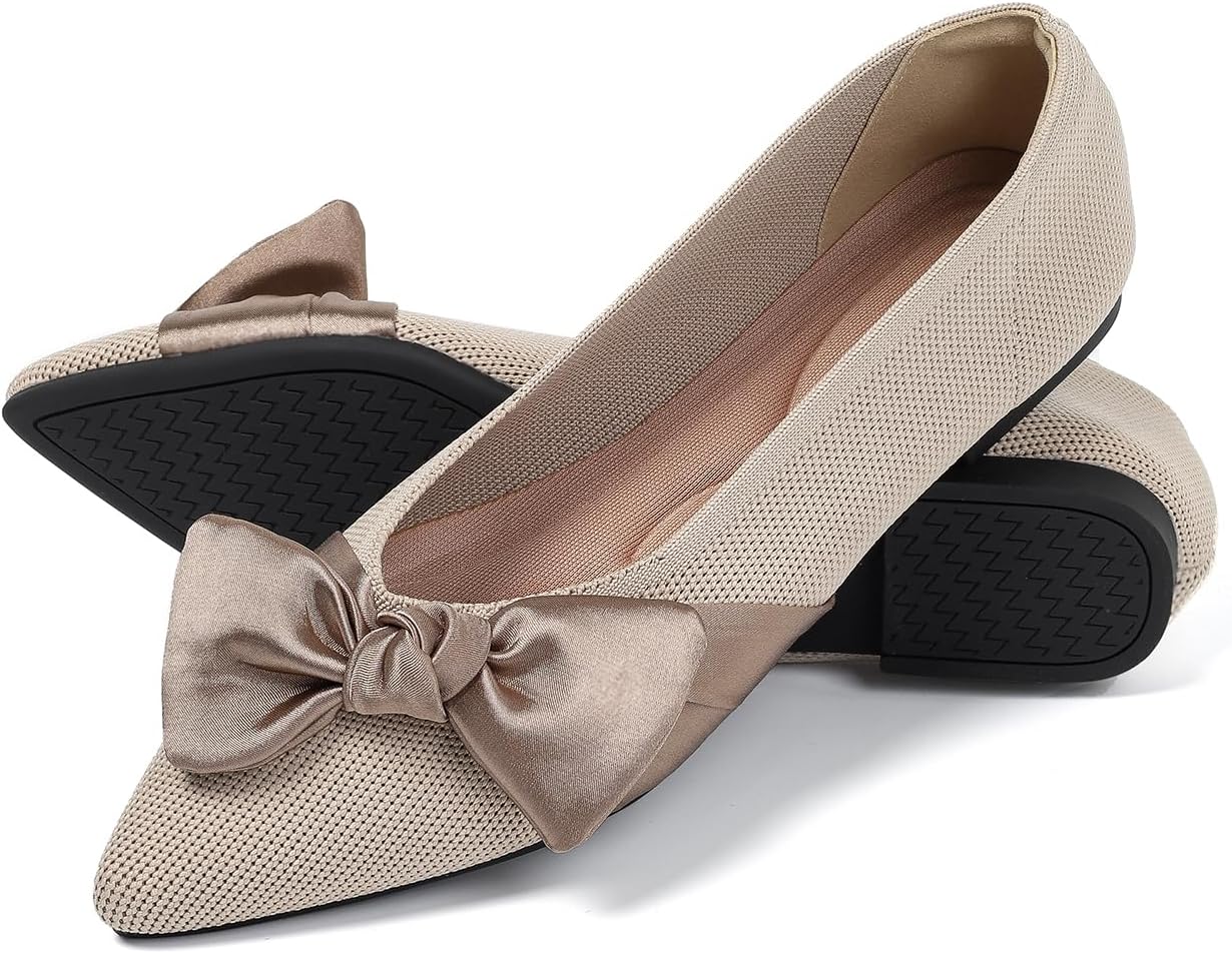 Pointed Toe Ballet Flats for Women with Bow - Comfortable Style