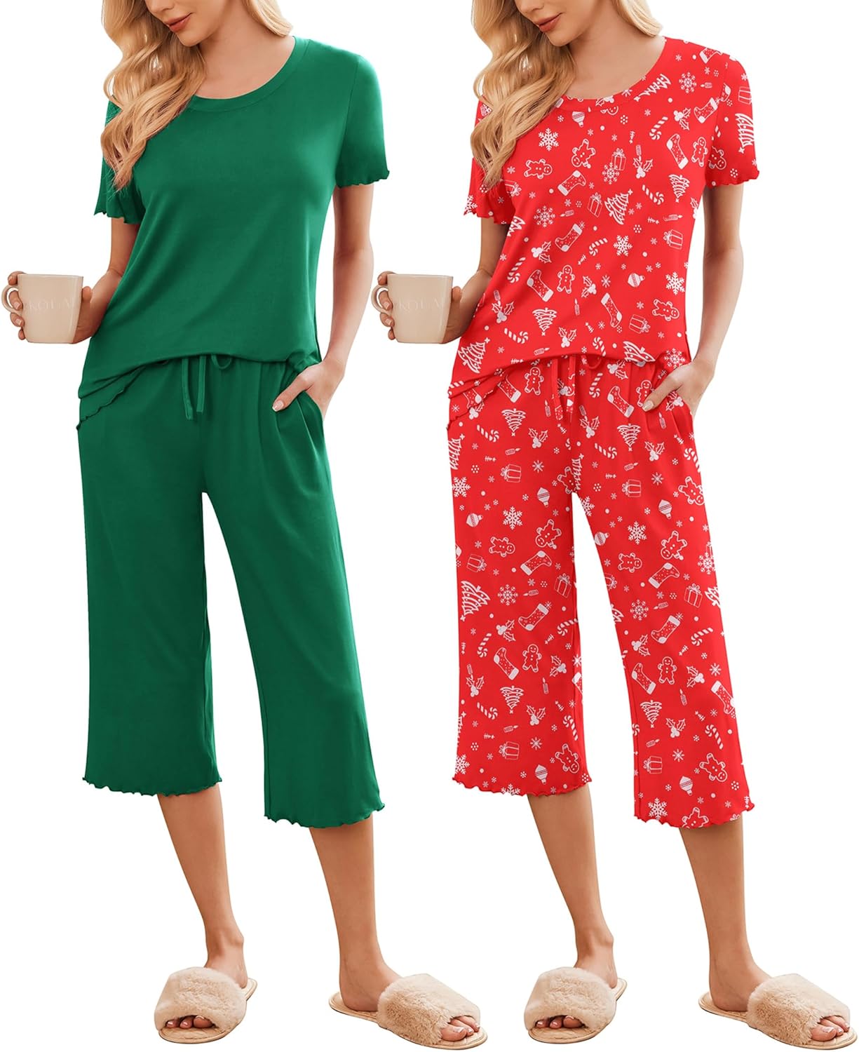 Ekouaer Women's Pajamas Set: Soft Capri Pants Sleepwear